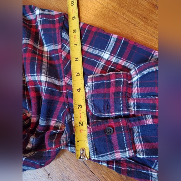 Uniqlo women's 100% cotton red navy white plaid flannel cotton shirt size L - Picture 4 of 6